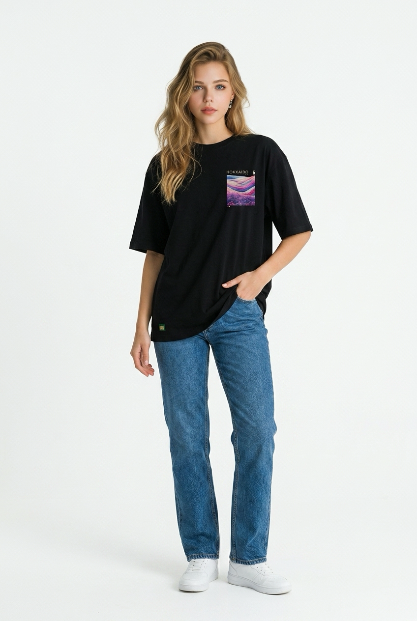 Journey of Lavender Unisex Oversize T-Shirt Siyah
