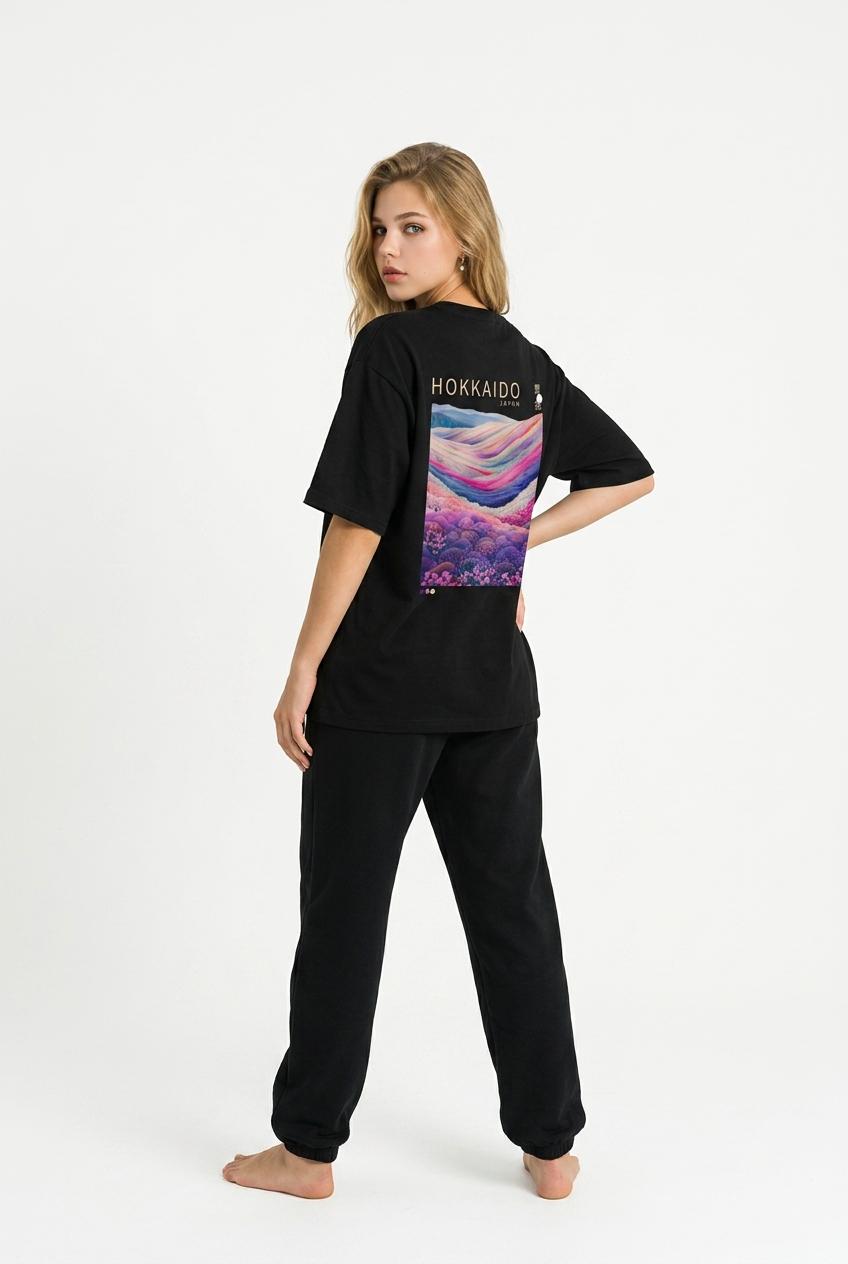 Journey of Lavender Unisex Oversize T-Shirt Siyah